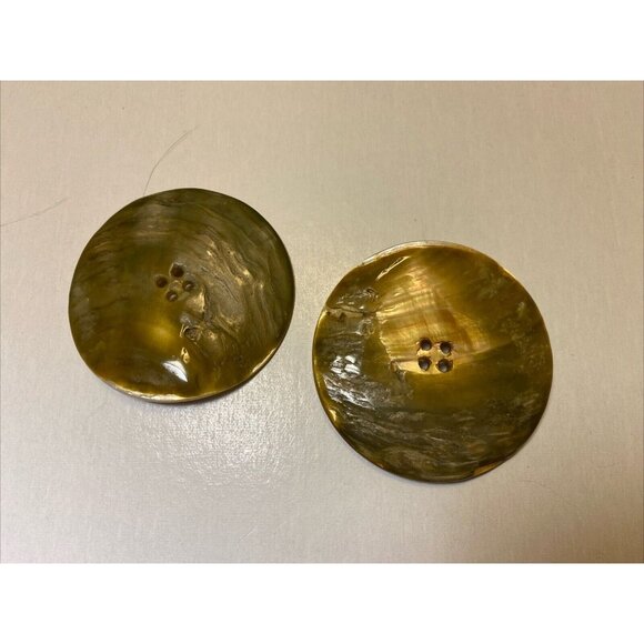 Lot 2 Vtg Large Natural Mother of Pearl Shell 2.5" Coat Buttons Antique Carved - Picture 3 of 6